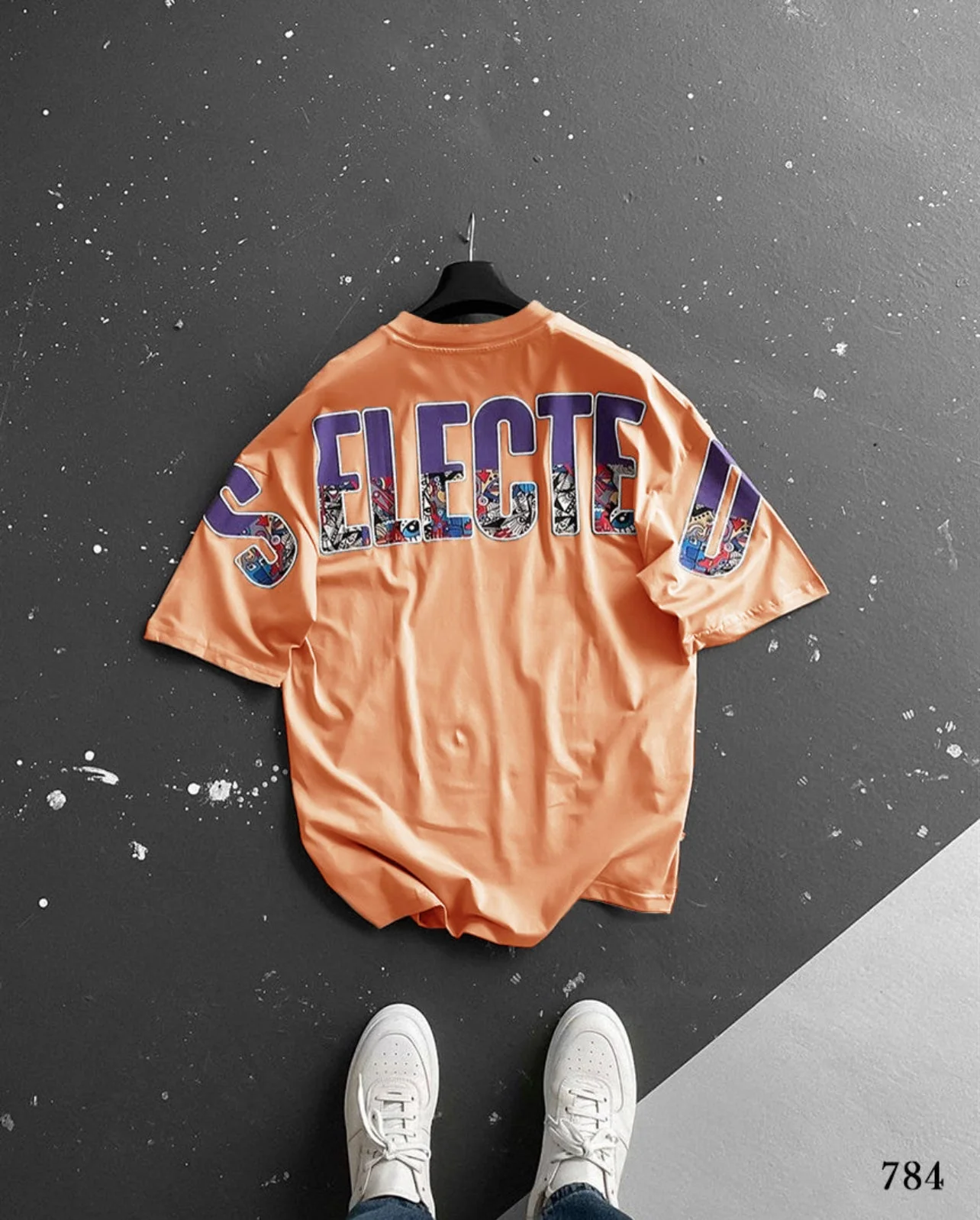 Oversize Selected Print T-Shirt  - Orange 2096